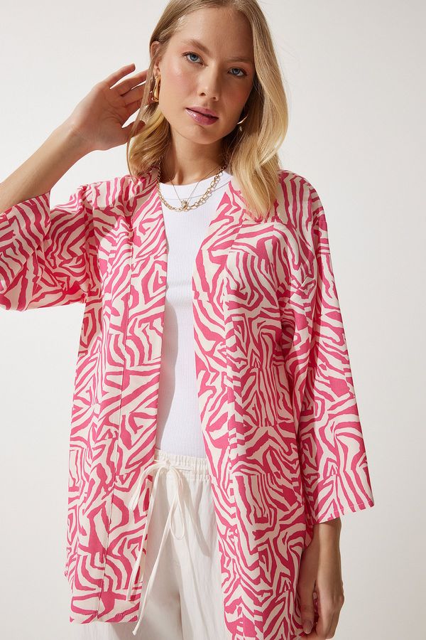 Happiness İstanbul Happiness İstanbul Women's Pink Patterned Viscose Kimono