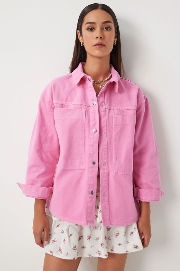 Happiness İstanbul Happiness İstanbul Women's Pink Pocketed Oversize Gabardine Jacket