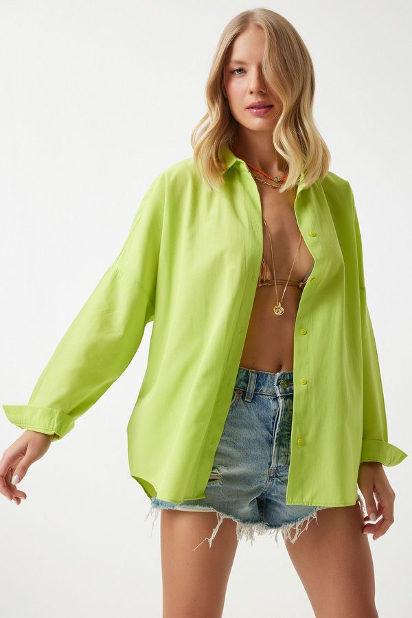 Happiness İstanbul Happiness İstanbul Women's Pistachio Green Oversize Long Basic Shirt