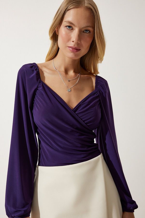 Happiness İstanbul Happiness İstanbul Women's Purple Elastic Balloon Sleeve Sandy Knitted Blouse