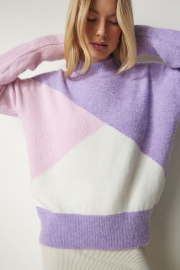 Happiness İstanbul Happiness İstanbul Women's Purple Pink Color Block High Neck Knitwear Sweater