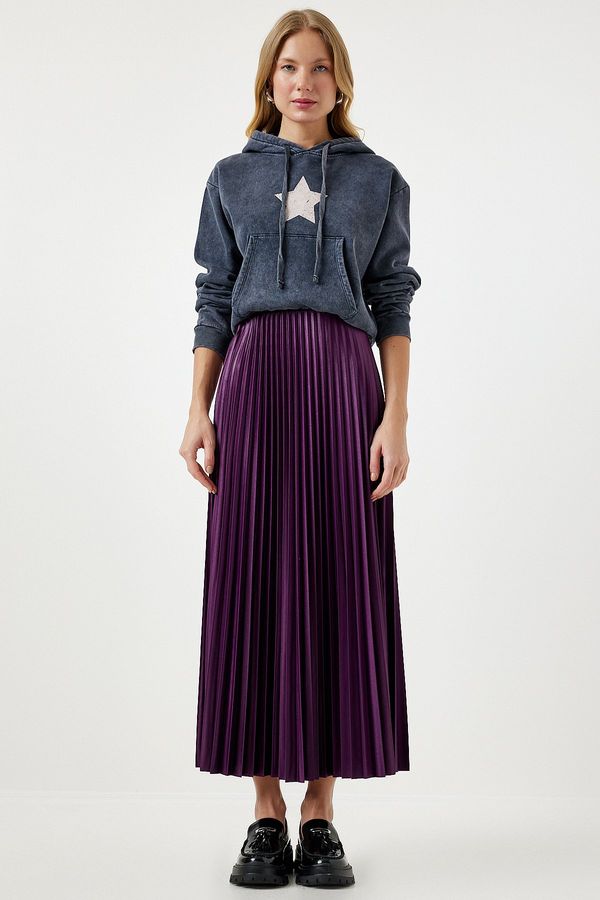 Happiness İstanbul Happiness İstanbul Women's Purple Shiny Finish Pleated Knitted Skirt
