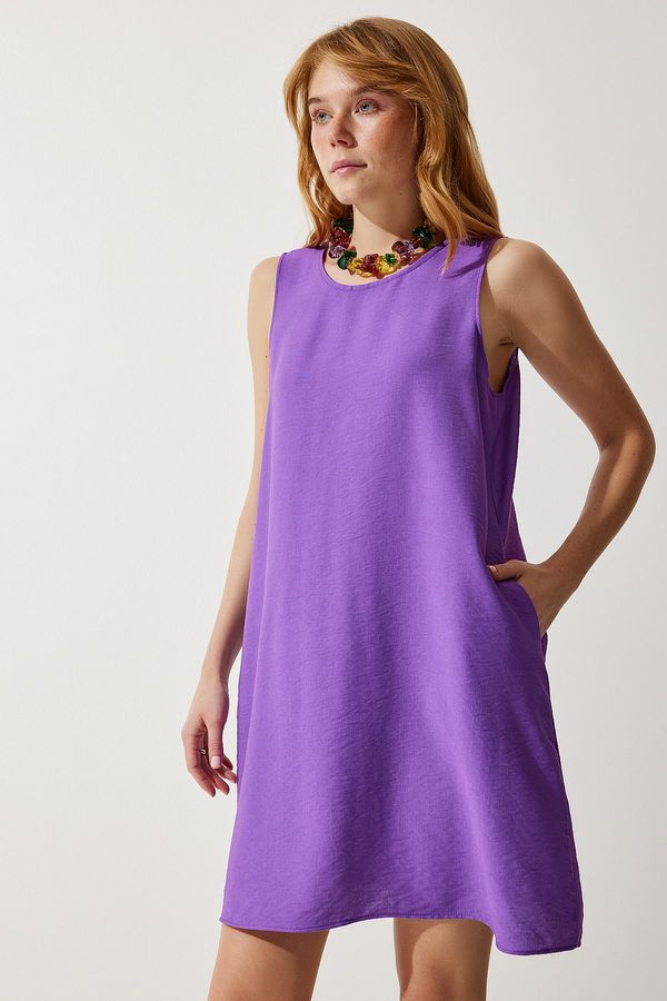 Happiness İstanbul Happiness İstanbul Women's Purple Sleeveless Linen Viscose Bell Dress