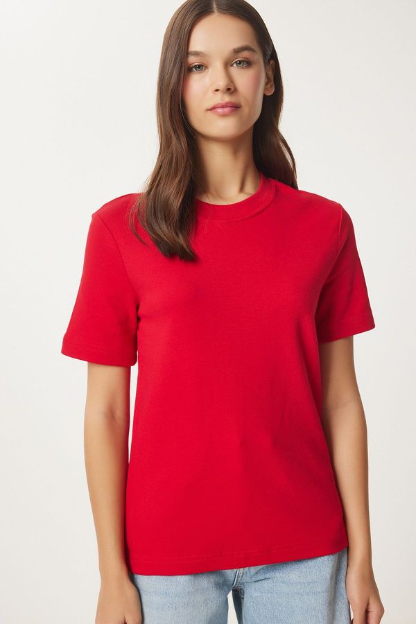 Happiness İstanbul Happiness İstanbul Women's Red Cotton Basic Knitted T-Shirt