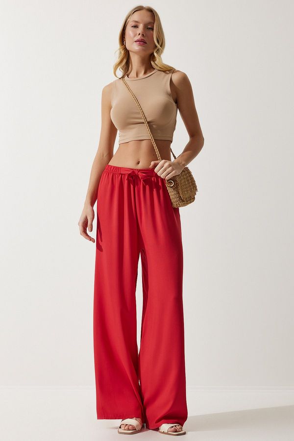 Happiness İstanbul Happiness İstanbul Women's Red Flowy Knitted Palazzo Trousers