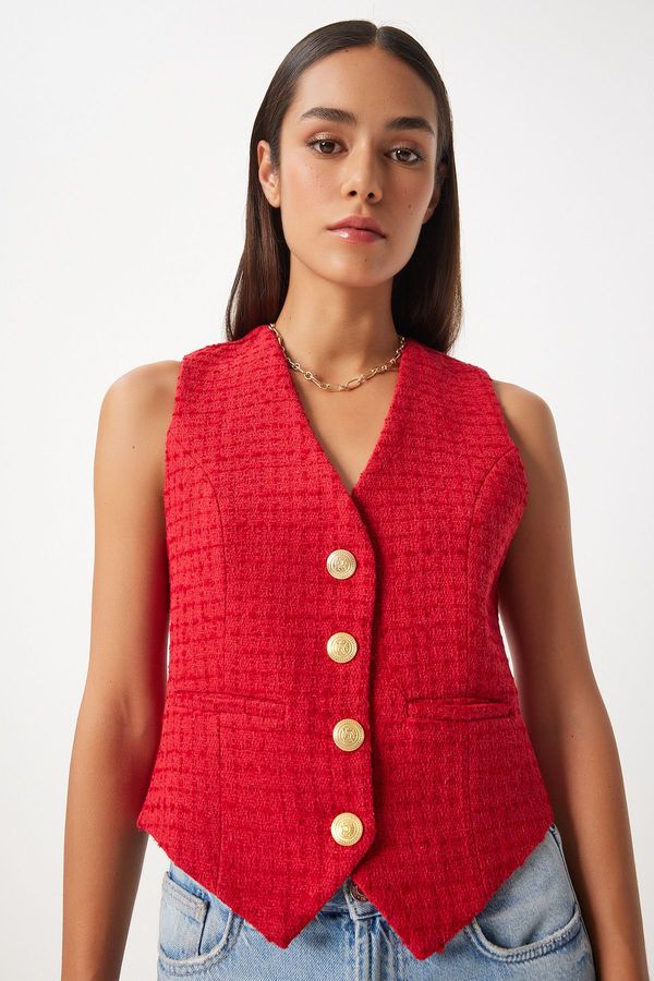 Happiness İstanbul Happiness İstanbul Women's Red Metal Button Detailed Cuff Vest