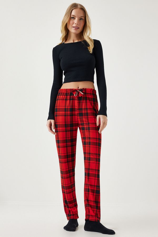 Happiness İstanbul Happiness İstanbul Women's Red Patterned Soft Textured Knitted Pajamas Bottoms