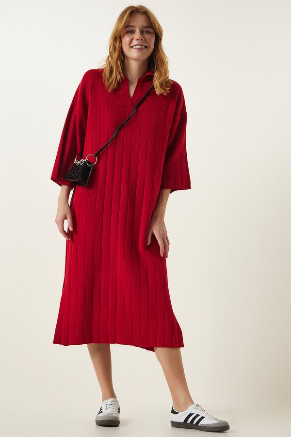 Happiness İstanbul Happiness İstanbul Women's Red Polo Neck Oversize Knitwear Dress