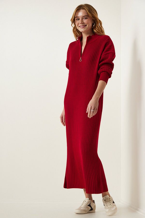 Happiness İstanbul Happiness İstanbul Women's Red Ribbed Oversize Knitwear Dress