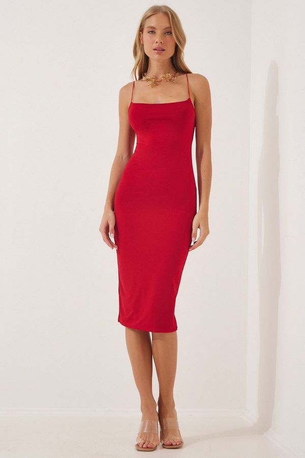 Happiness İstanbul Happiness İstanbul Women's Red Strappy Jersey Knitted Dress