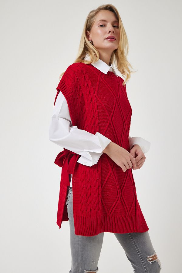 Happiness İstanbul Happiness İstanbul Women's Red Tie Detailed Oversize Knitwear Sweater