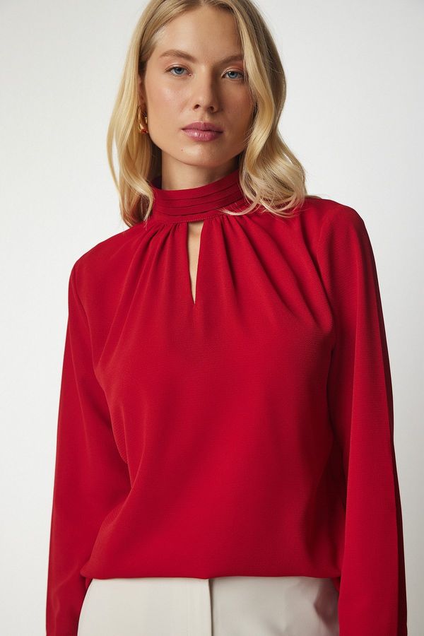 Happiness İstanbul Happiness İstanbul Women's Red Window Detailed Flowy Crepe Blouse