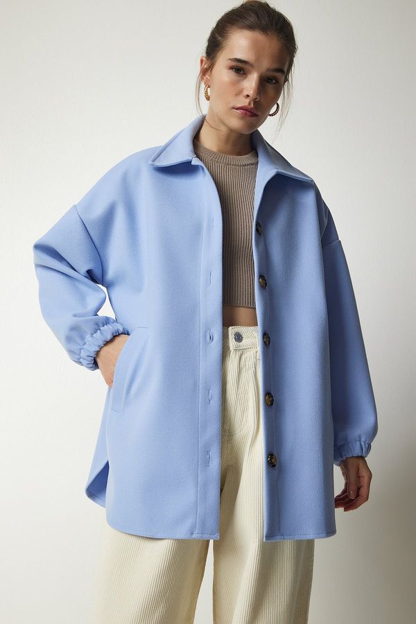 Happiness İstanbul Happiness İstanbul Women's Sky Blue Buttoned Pocket Oversize Shirt Jacket