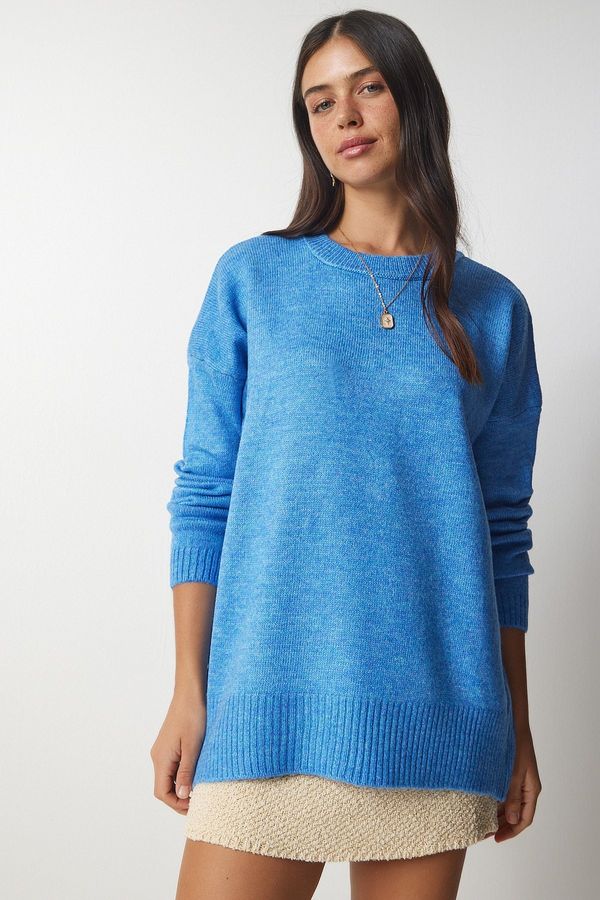 Happiness İstanbul Happiness İstanbul Women's Sky Blue Crew Neck Oversize Knitwear Sweater