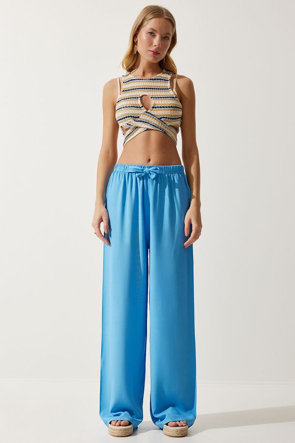 Happiness İstanbul Happiness İstanbul Women's Sky Blue Flowy Knitted Palazzo Trousers