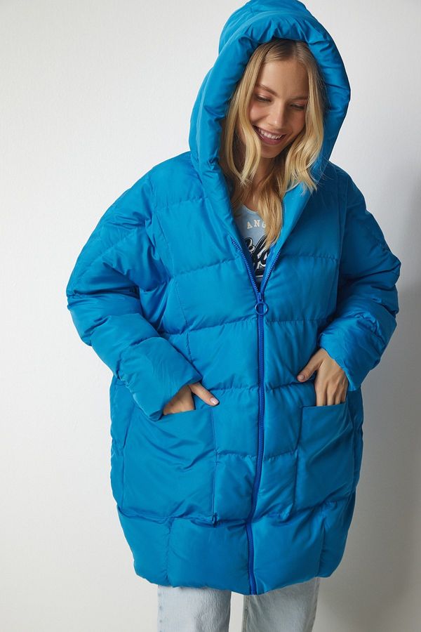 Happiness İstanbul Happiness İstanbul Women's Sky Blue Hooded Oversize Puffer Coat