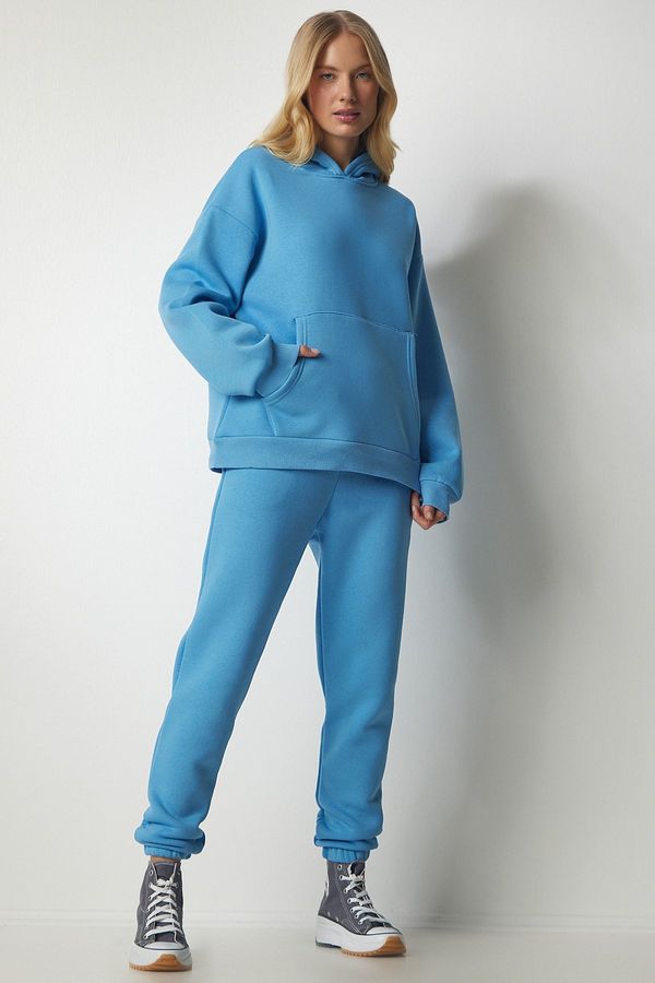 Happiness İstanbul Happiness İstanbul Women's Sky Blue Hooded Raspberry Tracksuit Set