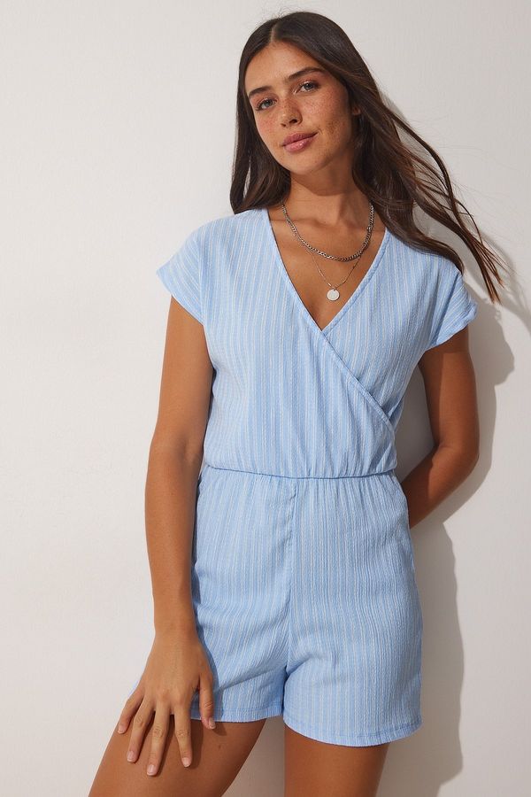 Happiness İstanbul Happiness İstanbul Women's Sky Blue Knitted Jumpsuit with Wrapover Collar
