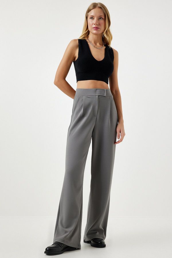 Happiness İstanbul Happiness İstanbul Women's Smoky Waist Velcro Comfortable Woven Trousers