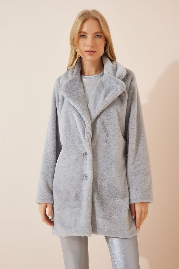 Happiness İstanbul Happiness İstanbul Women's Stone Gray Faux Fur Coat