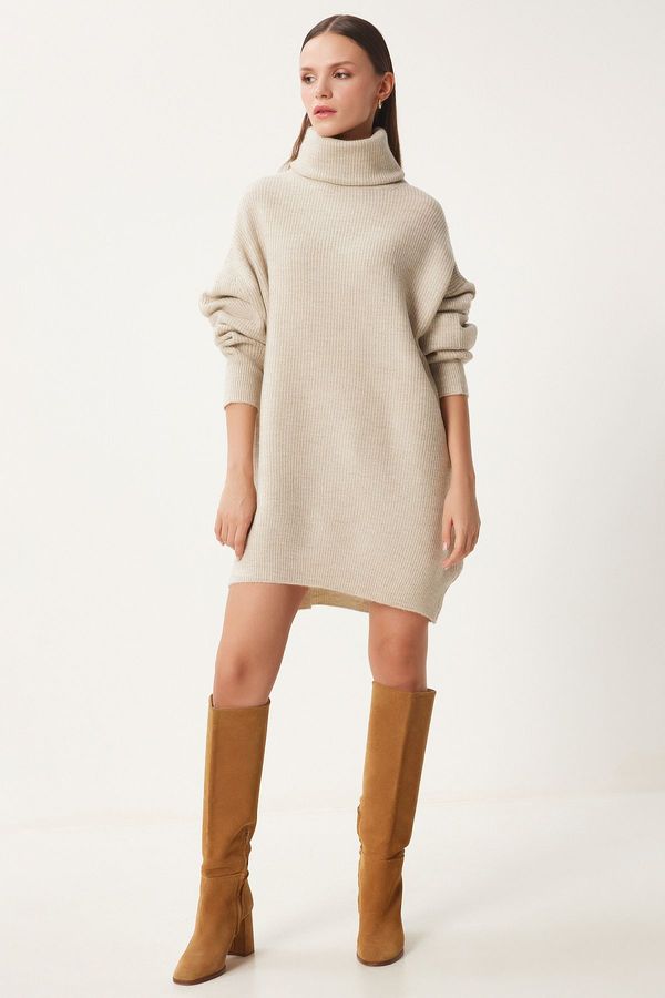 Happiness İstanbul Happiness İstanbul Women's Stone Turtleneck Long Knitwear Sweater