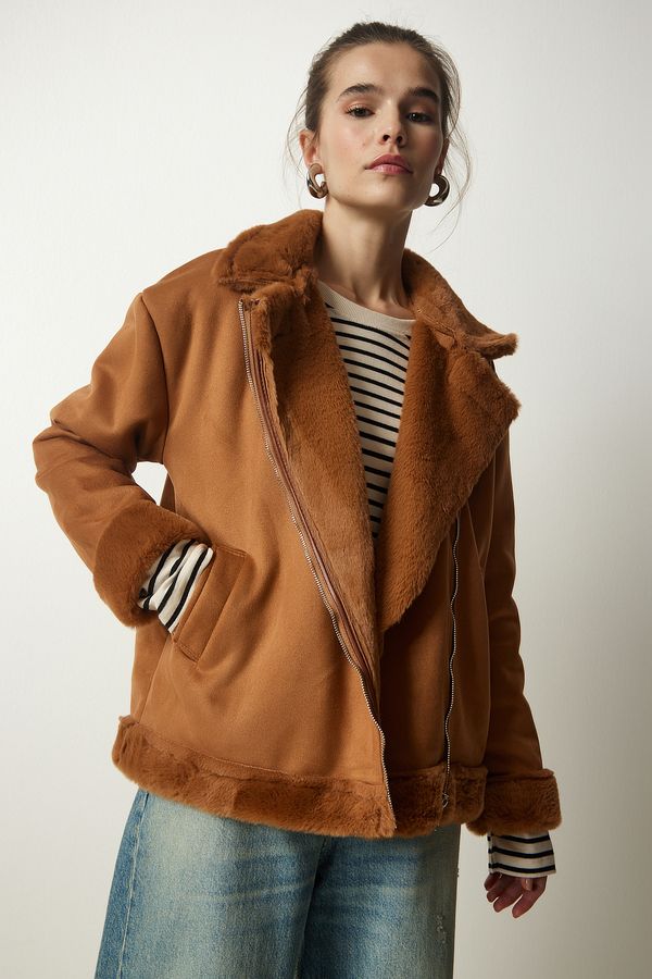 Happiness İstanbul Happiness İstanbul Women's Tan Sheepskin Nubuck Coat