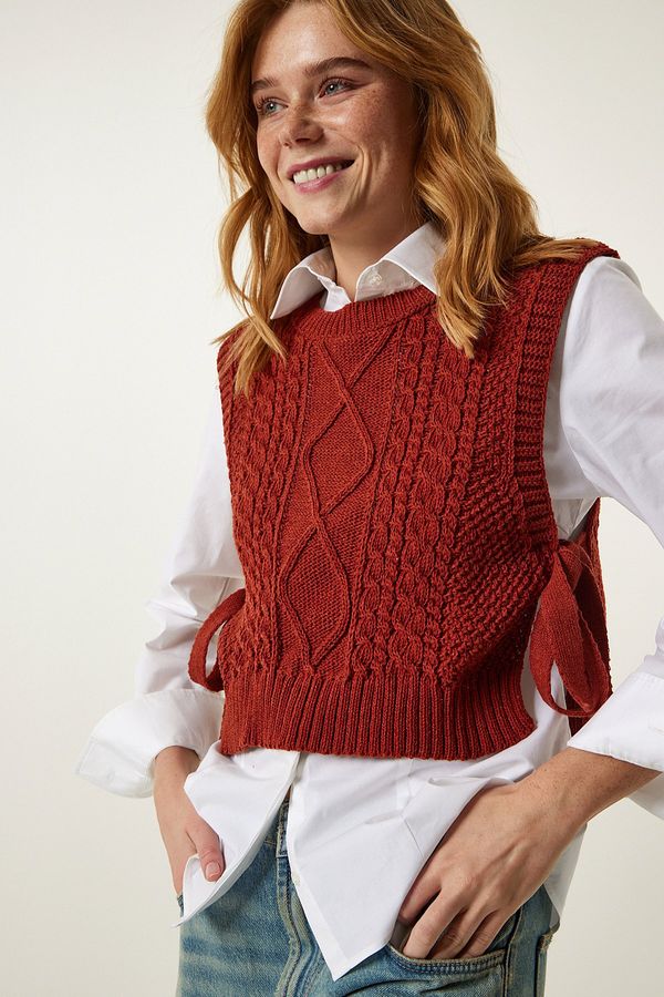 Happiness İstanbul Happiness İstanbul Women's Tile Pattern Tie Crop Knitwear Sweater