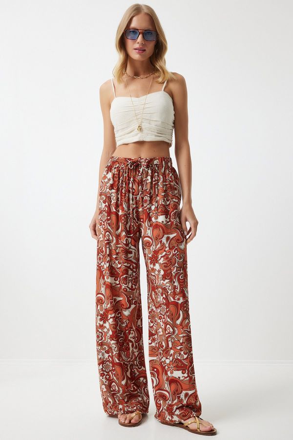 Happiness İstanbul Happiness İstanbul Women's Tile Patterned Loose Viscose Palazzo Trousers