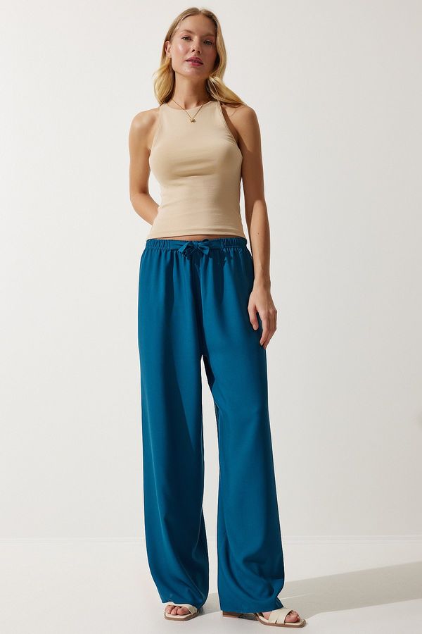 Happiness İstanbul Happiness İstanbul Women's Turquoise Summer Viscose Palazzo Trousers