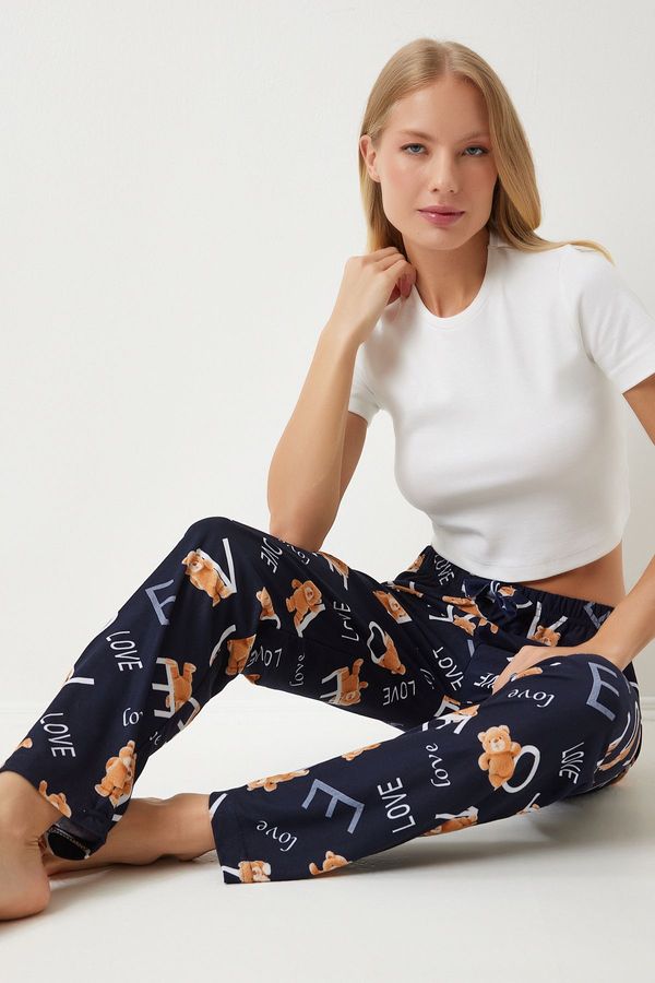 Happiness İstanbul Happiness İstanbul Women's Vivid Black Patterned Soft Textured Knitted Pajamas