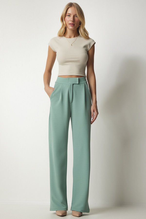 Happiness İstanbul Happiness İstanbul Women's Water Green Velcro Waist Comfortable Woven Trousers