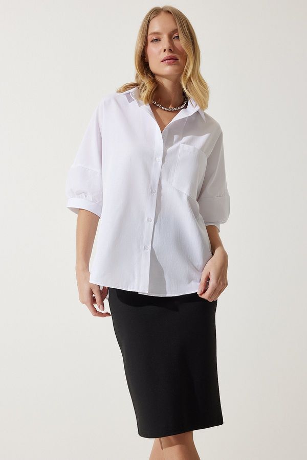 Happiness İstanbul Happiness İstanbul Women's White Balloon Sleeve Poplin Shirt