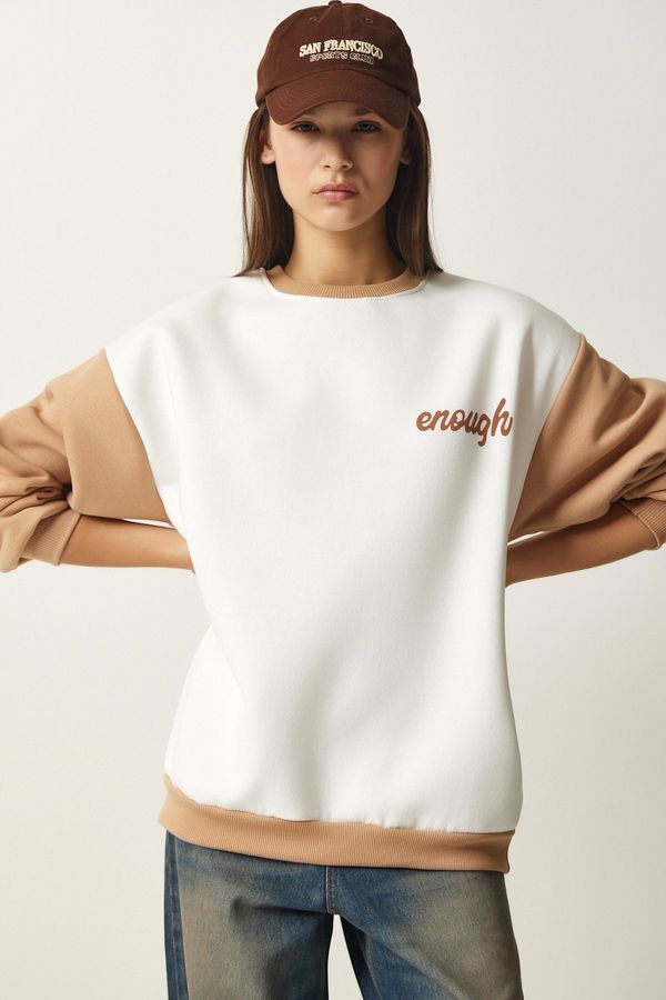 Happiness İstanbul Happiness İstanbul Women's White Biscuit Block Color Raising Sweatshirt