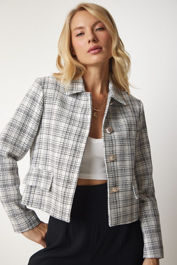 Happiness İstanbul Happiness İstanbul Women's White Buttoned Tweed Jacket