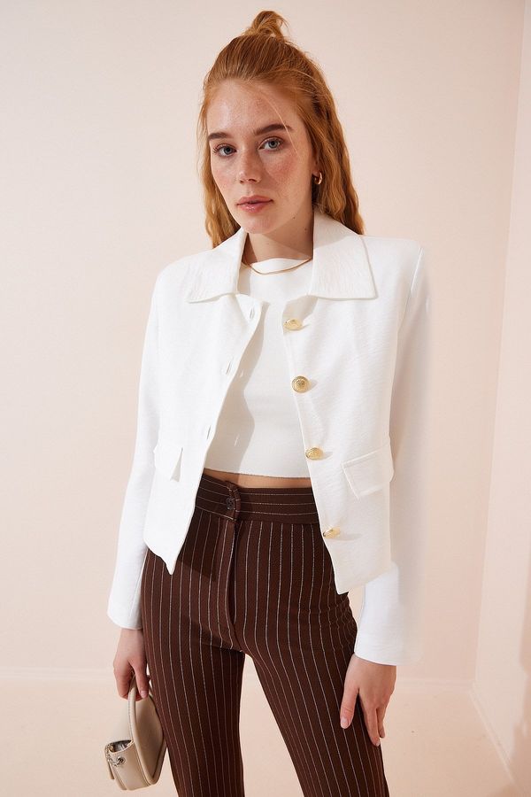 Happiness İstanbul Happiness İstanbul Women's White Crop Blazer Jacket