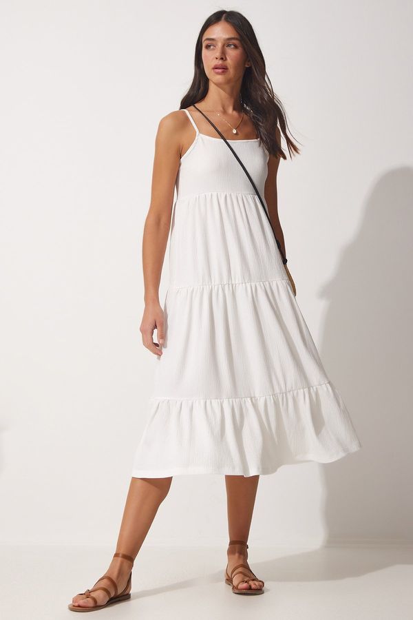 Happiness İstanbul Happiness İstanbul Women's White Halter Pleated Summer Knitted Dress