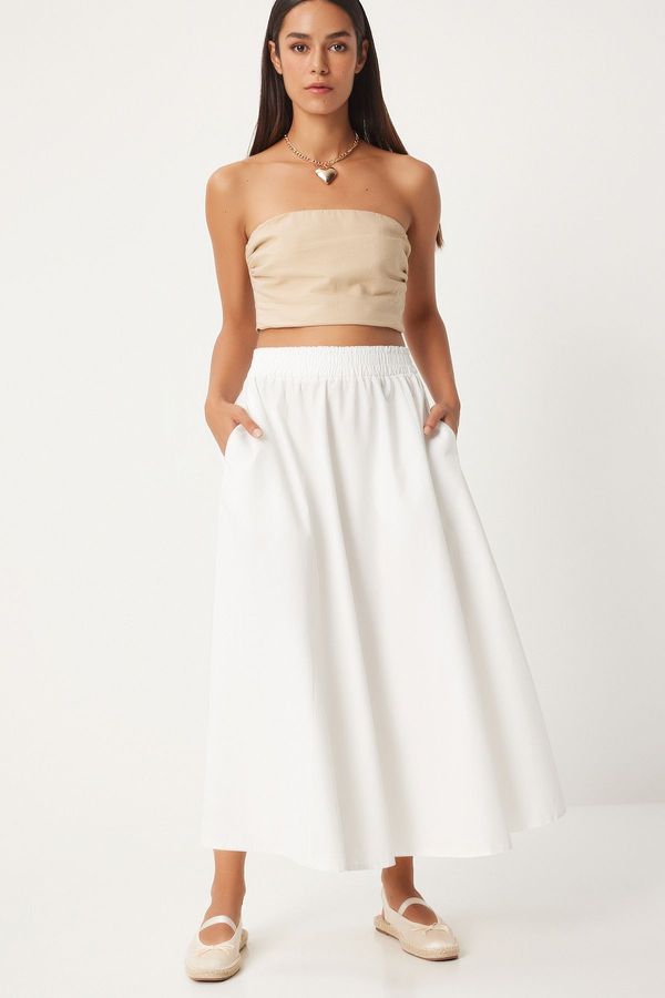 Happiness İstanbul Happiness İstanbul Women's White Linen Blend Maxi Skirt