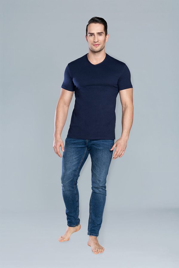 Italian Fashion Ikar T-shirt with short sleeves and V-neck - dark blue