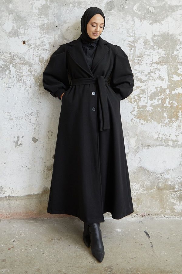 InStyle InStyle Diana Balloon Sleeve Belted Cashmere Coat - Black