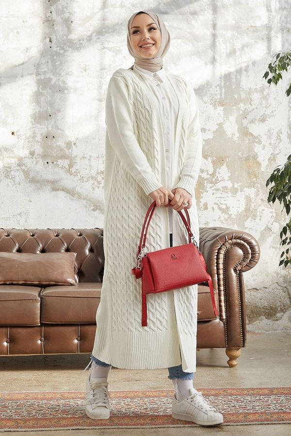 InStyle InStyle Jolie Knitted Patterned Knitwear Long Cardigan - White