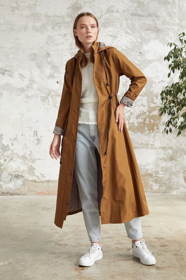 InStyle InStyle Lined Stripe Pattern Trench Coat - Tan