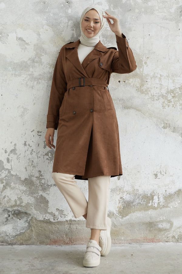 InStyle InStyle Minka Belted Scuba Suede Trench - Tan
