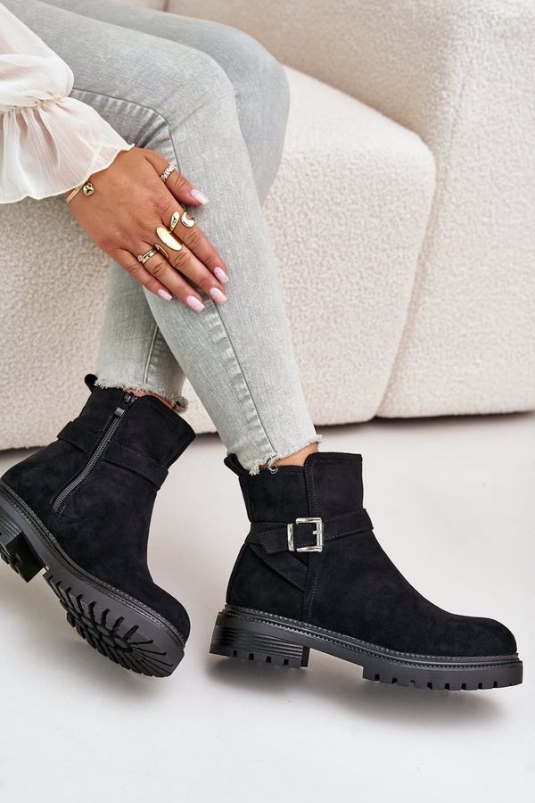 Kesi Insulated ankle boots eco suede with zip with buckle black zinovelle