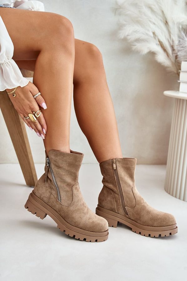 PH2 Insulated ankle boots with a flat heel made of eco-suede beige Reloma