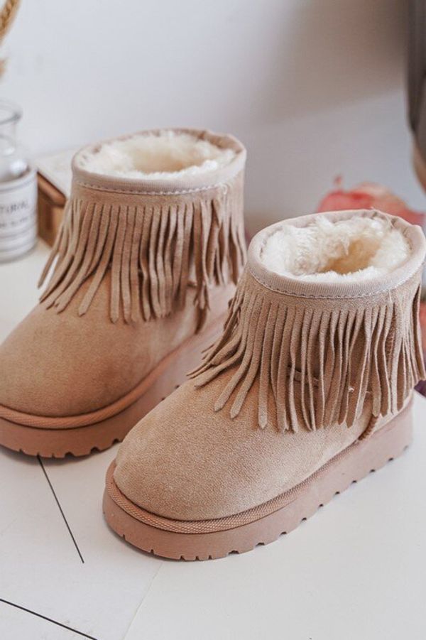 Kesi Insulated children's snow boots with decorative fringes Beige Nimia