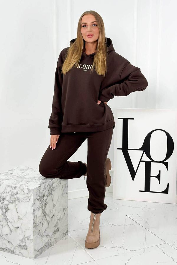 Kesi Insulated cotton set, sweatshirt with embroidery + brown trousers