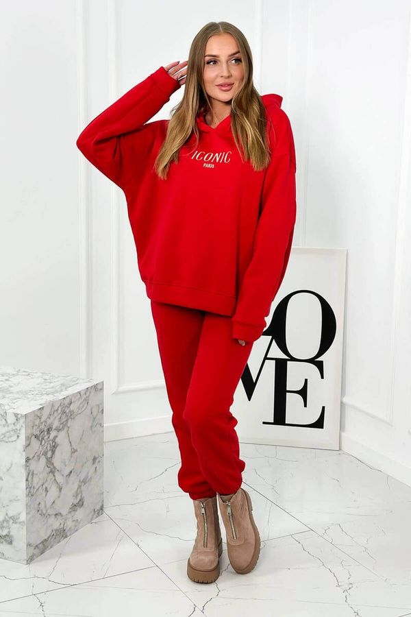 Kesi Insulated cotton set, sweatshirt with embroidery + red trousers