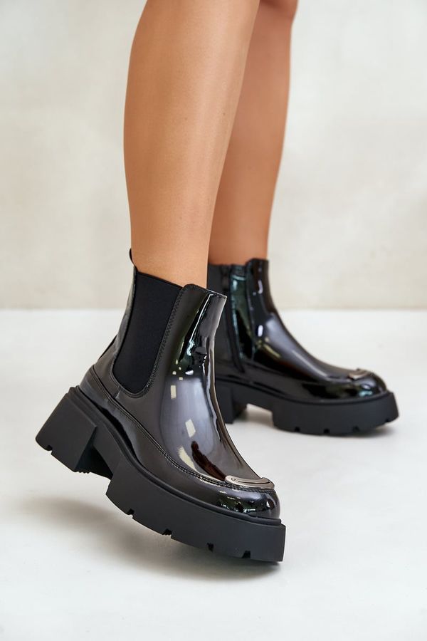 FI1 Insulated lacquered ankle boots Chelsea with zip black Jesschris