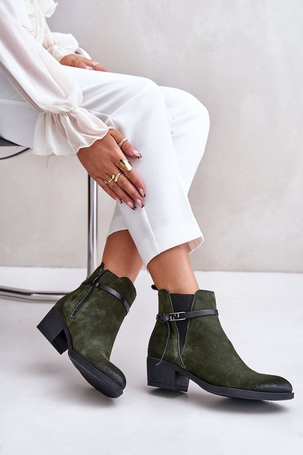 Zazoo Insulated suede ankle boots with a zipper dark green Zazoo 60478