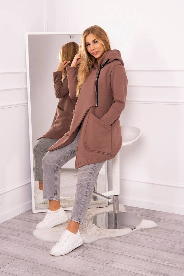 Kesi Insulated sweatshirt with mocca asymmetrical zipper